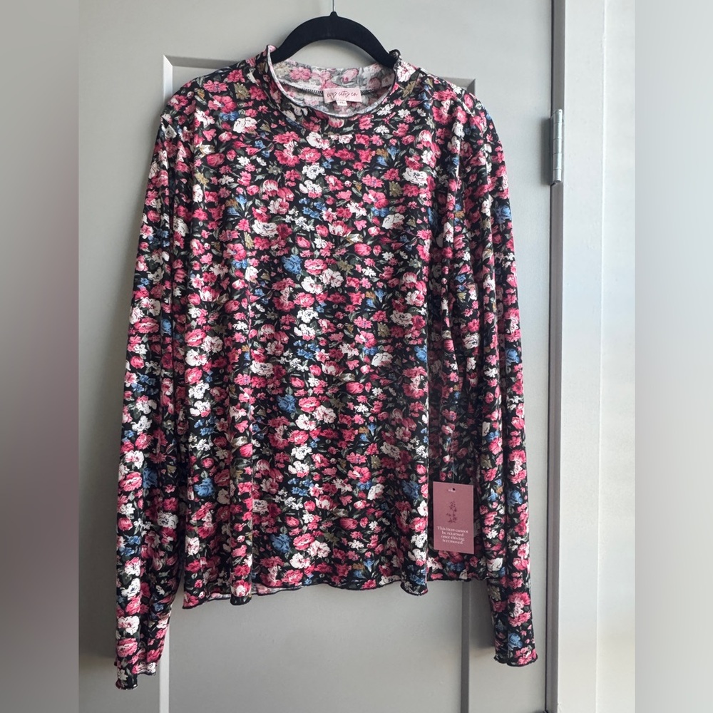 Ivy City Co Carmen Floral Long Sleeve Top - Pink and Black